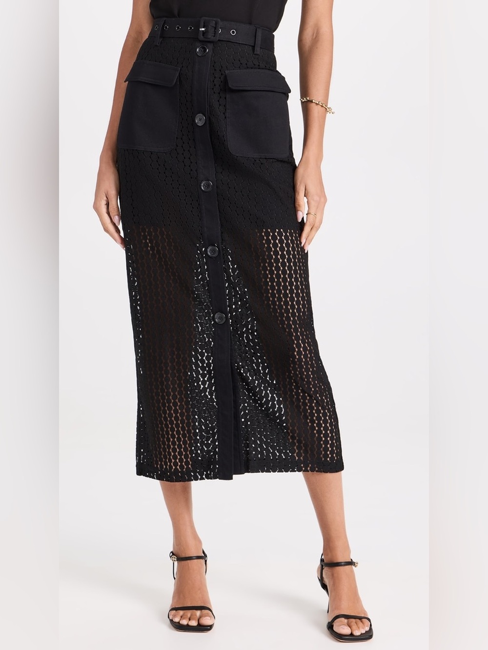 SOLID & STRIPED The Harper Lace Midi Skirt in Black Size XS - Like New - Picture 2 of 15